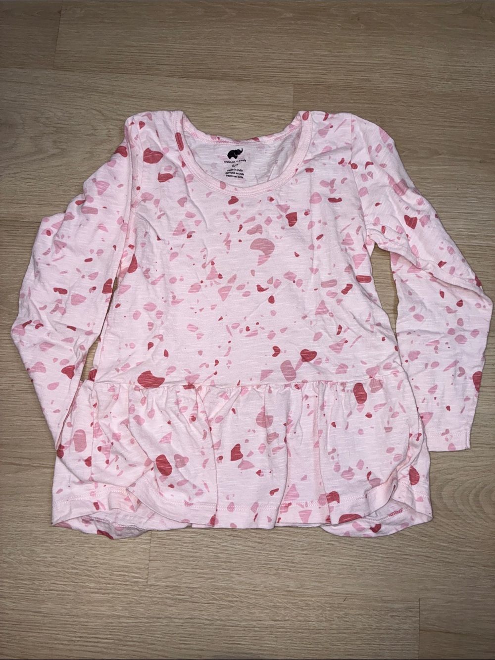 Monica + Andy Girls' Pink Speckle-Print Long Sleeve Peplum Top